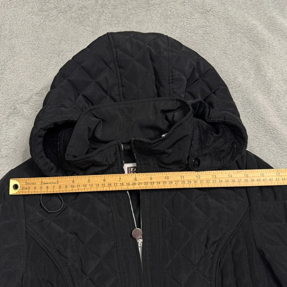 Laundry by Design Black Quilted Hooded Parka Jacket Women's Size Small‎ Full Zip
